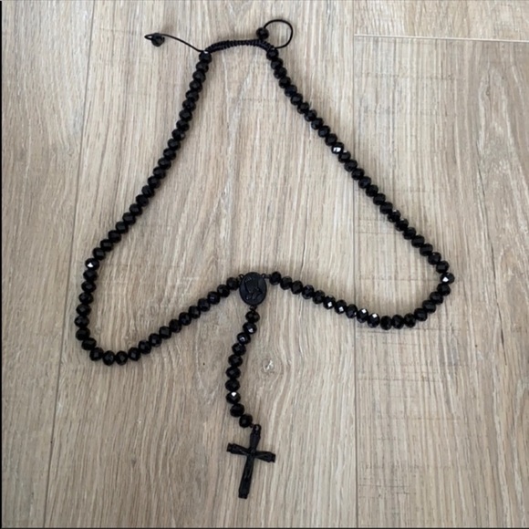 Other - Black cross Beaded rosary cross necklace rosary